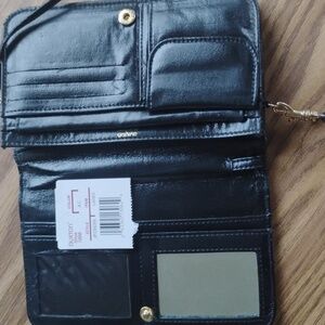 Vintage BUXTON NAVY Leather  WALLET CROSS BODY  EVC